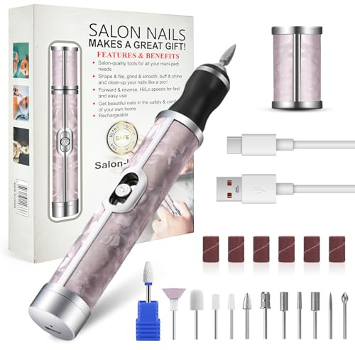 Nagelfräser Kabellos, Elektrisch Nagelfeile 12 in 1, 20000u/Min Elektrische Nagelfeile Profi Maniküre und Pediküreset USB Wiederaufladbare Maniküre Set Elektrisch, 4 Gear Electric Nail Drill