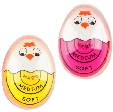 Lotsdonxia 2 Pcs Egg Timer, Colour-Changing Acrylic Egg Timer Tools, Soft, Medium, Hard Boiled Indicator for Kitchen Cooking (Yellow and Red)