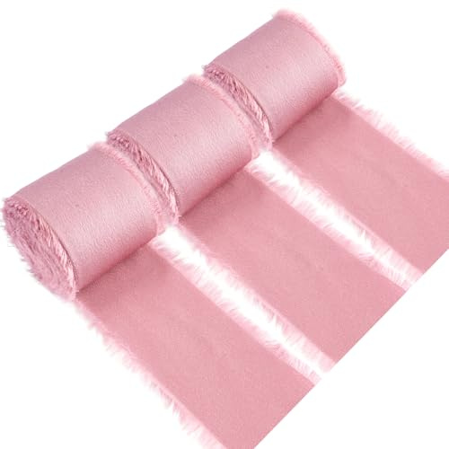 3 Rotoli Nastro Chiffon, 4 cm x 13,5 m Nastro di Chiffon Setoso, Nastri Regalo di Nozze, Nastri di Seta, Nastri in Tessuto Fatto a Mano, per Bouquet da Sposa, Confezione Regali (Rosa Antico)