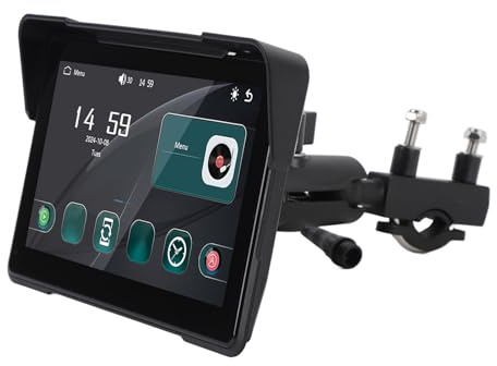 Luocute Motorcycle Navigator, 7 Inch HD IPS Touchscreen GPS Navigation System for CarPlay, for Android Auto, IP67 Screen, Helmet/Connection for Motorbike