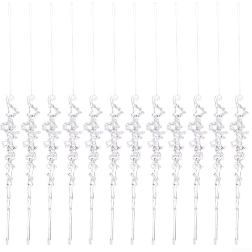 Rehoetom 12 Stück Acryl-Eiszapfen Weihnachtsbaumschmuck, hängende Eis-Anhänger, Dekorationen für festliche, saisonale Innenferiendekoration (transparent)