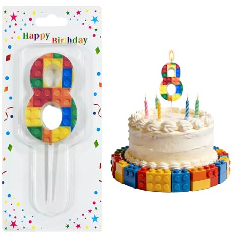 Velas Cumpleaños Numeros,Velas de Números 8,Vela de Bloques de Construcción | Decoraciones para Tartas de Niños y Niñas, Decoraciones para Fiestas de Cumpleaños Infantiles