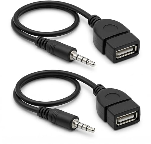 Xevtrak Adaptateur Jack USB, Adaptateur USB Jack, Connecteur Jack Mâle 3.5 mm, Câble Adaptateur USB Femelle, Câble USB vers Jack Audio, Prise USB vers Jack pour Voiture Autoradio, 2 Pièces, Noir