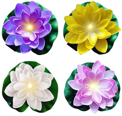 Ferakum Schwimmende Blumen Teichdeko,Schwimmende Lotuslichter Solarlampen für Poolbeleuchtung,Poollichter Solar Schwimmen Künstliche Seerosen,Nachtlampe Lotusblüte Lotusblatt Teichlicht (4 Farbe)