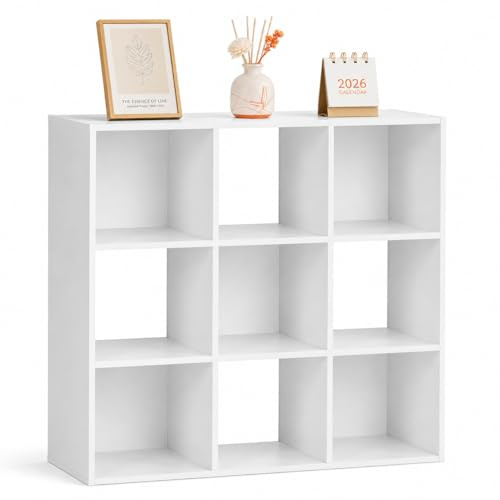 Xisilla Regal weiß mit 9 Fächern, Stabiler Würfelregal als Bücherregal & Mehrzweckschrank für Wohnzimmer Küche Büro Kinderzimmer