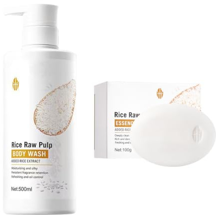 Rice Body Wash and Soap Set Gel douche et savon nettoyant doux pour la peau pour homme et femme