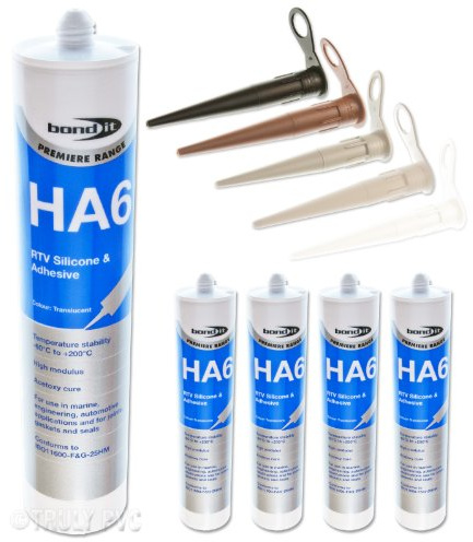 4 x Bond It Brown HA6 Silicone Rubber Sealant High Mod RTV use on conservatory glass & engineering for a flexible water tight seals - EU3 Cartridge (approx. 310ml)