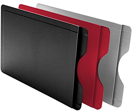 BMK Innovationen CardTresor Color Kartenschutzhülle aus Edelstahl, 3er-Set rot, schwarz, Edelstahl, RFID/NFC-Schutz