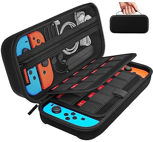 daydayup Tasche Kompatibel mit Nintendo Switch und New Switch OLED, Harte Tragetasche Hülle Case für die Nintendo Switch, Schutzhülle mit Aufbewahrung für 20 Spiele, Konsole & Zubehör - Schwarz