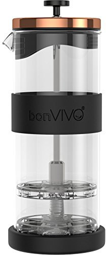 bonVIVO - Manueller Milchaufschäumer aus Edelstahl, Glas und Edelstahl, Fomo, Sahneaufschäumer für Cappuccino, Manueller Milchaufschäumer mit feinmaschigem Sieb, 400 ml