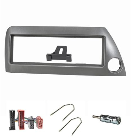 tomzz Audio 2415-091 Radioblende Set kompatibel mit Ford KA RBT Bj.1996-2008 Silber-metallic mit Radioadapter ISO Antennenadapter ISO DIN Entriegelungsbügel