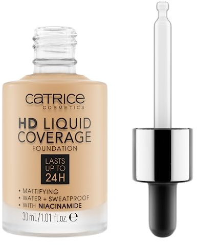 Catrice HD Liquid Coverage Foundation, Nr. 036, Nude, langanhaltend, mattierend, matt, für unreine Haut, vegan, ölfrei, wasserfest, ohne Alkohol, 1er Pack (30ml)