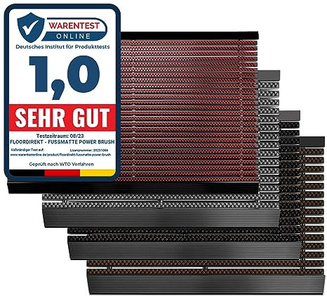 Floordirekt Fußmatte Power Brush 50 x 80 cm, Grau - Schmutzfangmatte Fußabtreter für außen und innen - Fussmatte Schuhabstreifer Türmatte