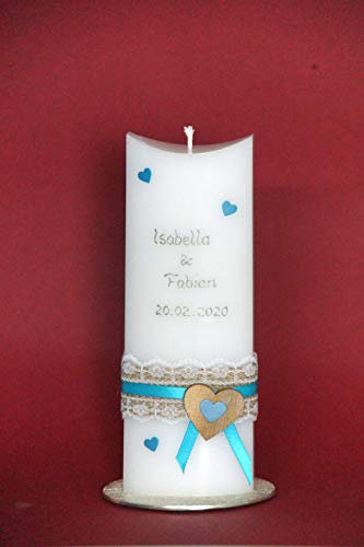 Hochzeitskerze/Brautkerze in Sonderform mit Herz aus Holz, inklusive Beschriftung ! W-8