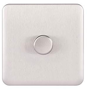 Schneider Electric Lisse Screwless Deco - Single 1 Way Dimmer Light Switch, Mains, 250 W, GGBL6011CSSS, Stainless Steel