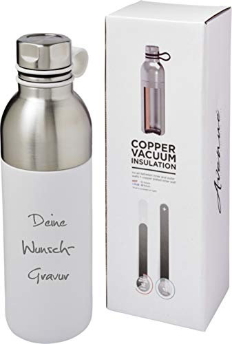 Schmalz® Sportflasche inkl. Gravur 590ml vakuumisolierte Isolierflasche aus Kupfer Edelstahl mit Kupferisolierung auslaufsicher (weiß, mit Gravur)
