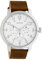 Oozoo Herrenuhr Chrono Look mit Lederband 45 MM Silberfarben/Weiß/Braun C10505