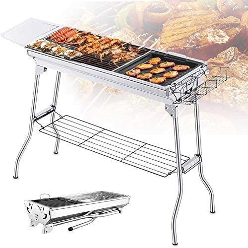 0℃ Outdoor Holzkohlegrill Grillwagen Standgrilll Edelstahl, Kohlegrill Portable Campinggrill Abnehmbare BBQ Grills für 5-15 Personen, Picknick, Festivals, Camping und Party, G