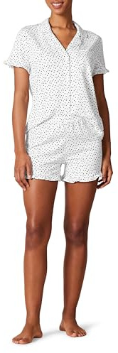 Amazon Essentials kvinnors bomull modal passpoal krage pyjamas set (finns i plusstorlek), vita prickar tryck, stor, Tryck med vita prickar, L