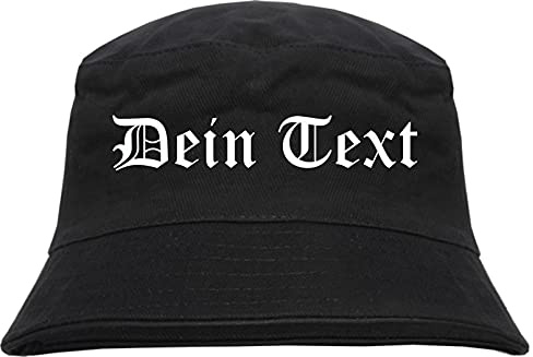HB_Druck Individueller Fischerhut - altdeutsch gerade - Bucket Hat mit Wunschtext Bedruckt Schwarz S