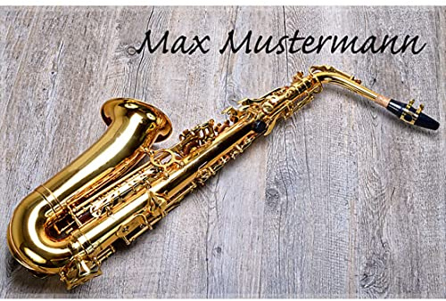 Manutextur Fußmatte mit Namen - Motiv Saxophon - viele Musik-Motive - Schmutzfangmatte personalisiert - Größe 50x80 cm - persönliches & individuelles Geschenk