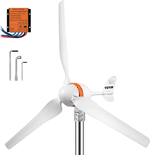 VEVOR Generador de Turbina Eólica 12 V 400 W Aerogenerador Horizontal 3 Cuchillas Velocidad Nominal 13 m/s Kit de Turbina Eólica Resistente y Durable con Controlador de Carga, Chalets, Blanco