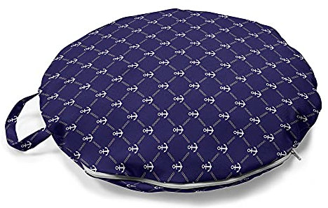 ABAKUHAUS Anker Rundes Bodenkissen mit Griff, Kette, dekoratives Kissen für Wohnzimmer & Schlafsäle, 45 cm, Royal Blue Weiß