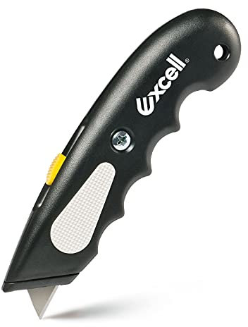 Excell Couteau utilitaire rétractable robuste avec conception de verrouillage, coupe-boîte avec 3 lames supplémentaires pour emballages ouverts et boîte coupée, carton, carton, tapis, corde
