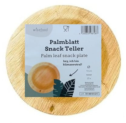 Wisefood Palmblatt Snackteller - 25 Stück Einweg Teller tief rund Ø 12,5 cm - Biologisch abbaubares Palmblattgeschirr - Einweggeschirr ideal als Suppenteller, Salatteller oder Pastateller - 200ml