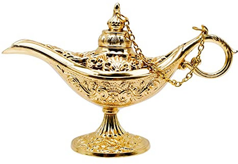 Aladdin Genie Magic Lamp, Legend Metal Carved Wishing Light Pot Decor
