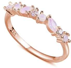 Beydodo Damen Ring Silber 925 Eckig, Eheringe Nickelfrei Schmal mit Mondstein Bandring Rosegold Verlobungsring für Frauen Gr.57 (18.1)