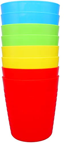 Bloomsworld 8 Toddler Plastic Cups Set, Reusable, BPA Free, Kids Picnic and Party Tableware for Boys and Girls