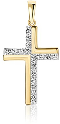 PRINS JEWELS Gold Gold Anhänger Kreuz 9 Karat 375 Gelbgold Mit Zirkonia