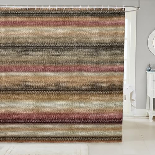 Western Tribal Geometric Shower Curtain Kids Brown Southwest Bathroom Shower Curtain Set for Boys Teens Strip Lines Bath Curtain Waterproof Exotic Style Brown Kids Bathroom Accessories 72x72