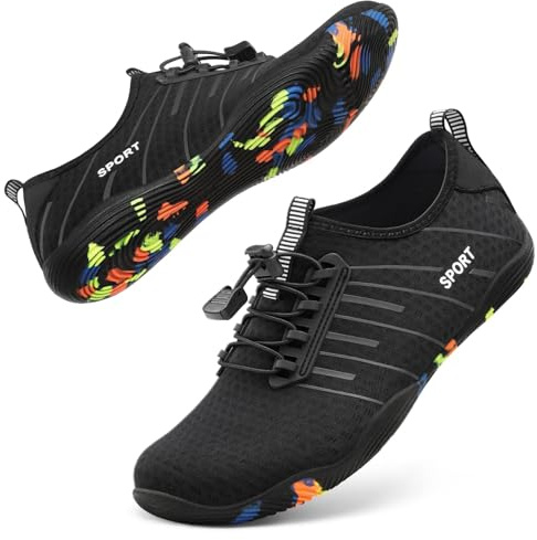 Water Shoes for Men Women River Shoes Adult Swim Beach Lake Pool Aqua Socks Barefoot Quick Dry for Hiking Surfing Kayaking Cruise Ship Essentials Size Women 7.5 / Men 6 (2-Black)
