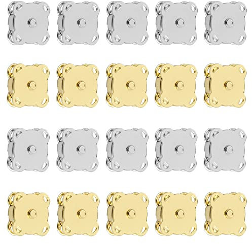 Anseom 20 Paar Magnetische Knöpfe 14mm Gold und Silber Magnet Druckknopf Metall, Magnetverschluss Taschen DIY für Jeans Kleidung Mäntel Jacken Geldbörse Tasche Rucksack
