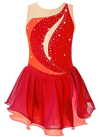 Kaerm Vestito da Pattinaggio Artistico Bambina Abito da Balletto Senza Maniche Vestito Da Danza Moderna Latino Ragazze Vestiti Da Ballerina Abiti Da Ballo Ballet P Rosso 11-12 anni