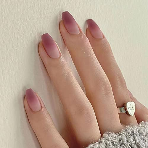 Ceboic Lila Gefrostet French Künstliche Nägel, Eckig Kunstnägel Press on Nails mit Nagelkleber Aufkleber, 24Pcs Ballerina Acrylnägel Falsche Nägel für Frauen und Mädchen