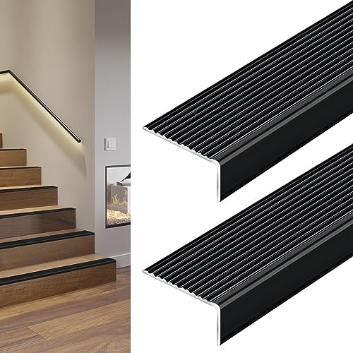 Awvob Non-Slip Stair Nosing, 2PCS, 36, Black - Aluminium Stair Edge Trim, Indoor & Outdoor Stair Edge Protector for Step Edge Protector, Stair Edging, Transition Strip, Metal Corner Trim