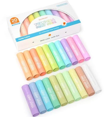 Shuttle Art Bastoncini di vernice a tempera, 20 colori pastello, vernice a tempera solida per bambini, asciugatura super rapida, funziona alla grande su carta, legno, vetro, tela in ceramica