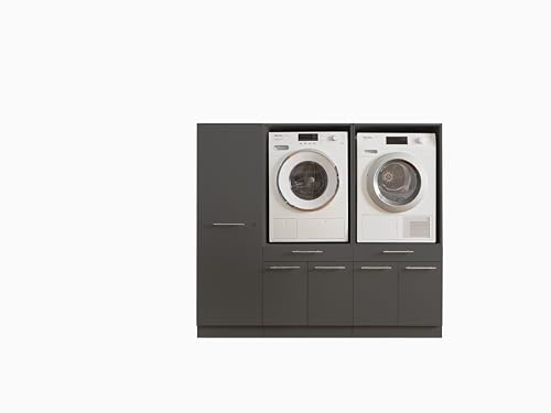 Laundreezy Lot de 2 armoires Multifonctions pour Machine à Laver-Anthracite-Certifié TÜV-avec Beaucoup d'espace de Rangement, Bois d'ingénierie, 185 x 162 x 67,5 cm