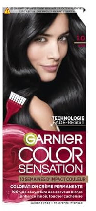 Garnier Color Sensation Coloration - Nero 1.0 - Colorazione crema permanente - tutti i tipi di capelli - Colore fino a 10 settimane e copre i capelli bianchi 100%