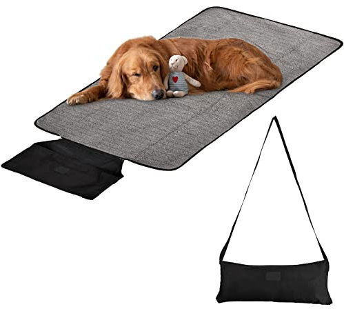 Cozlly Hundedecke für Unterwegs, Faltbare wasserdichte Hundedecke Haustier Decke Camping Decke Haustierdecke Outdoor Reisedecke Hund Katze Mat Wärmende Decke mit Tasche für Hund, 100 x 70cm (Schwarz)