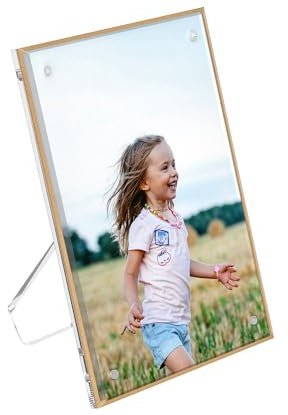 Hexsonhoma Acryl Bilderrahmen 13x18CM mit Goldrand, magnetischer Fotorahmen für Desktop, klarer Display-Bildschirm