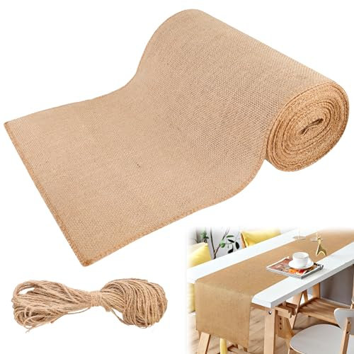 Jute Tischläufer, 30cm X 10m Tischläufer Jutestoff, Natürlicher Jute Tischläufer Rolle, Boho Deko Vintage Juteband Tischband, Natur Juteband Tischläufer Für Hochzeit, Bauernhaus Party, Kommunion