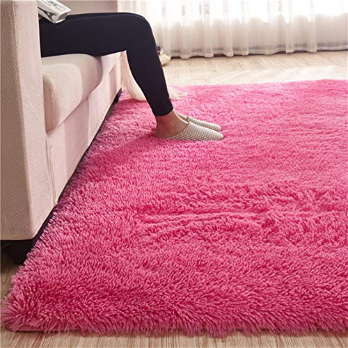 Guetto Teppiche Schlafzimmer Flauschig Weicher Hochflor Teppich Anti-Rutsch-Teppich Wohnzimmer Moderne Teppiche Waschbarer Pelzigen Bettvorleger Teppich für Sofa Wohnzimmer,Rot,80x160cm