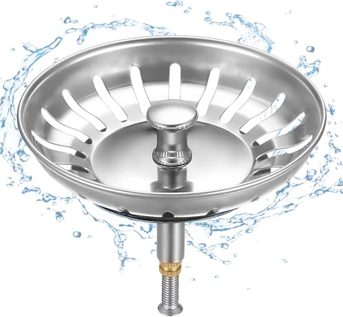 HUAERSICO Abflusssieb küchenspüle Ø 81-82 mm - Siebkörbchen Abflussstopfen - Höhenverstellbarer Waschbeckenstöpsel - Spülbecken Stöpsel, für Ablauf ab 82mm, 2 siebkorbdichtung