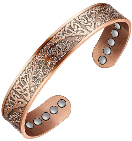 12 pulseras magnéticas de cobre para hombres y mujeres para regalo del día de San Valentín, 100% cobre sólido con 3500 imanes de guass, tamaño ajustable con caja de regalo