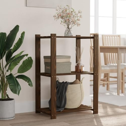 Makastle Holzregal, 3 Böden Bücherregal Standregal Wandregal Regal Büroregal, Lagerregal Küchenregal für Wohnzimmer Schlafzimmer, Braun 60x38x90 cm Massivholz Kiefer
