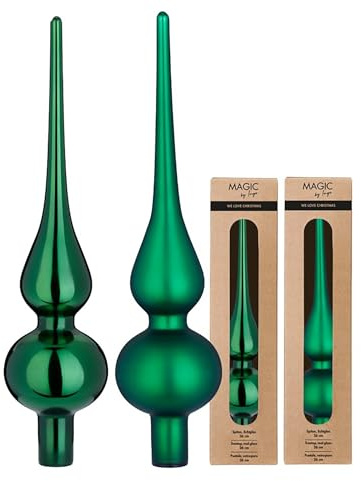 Punta per albero di Natale, in vetro, 26 cm x 1 pezzo, opaca o lucida, assortita, per albero di Natale, decorazioni per albero di Natale, colore verde scuro